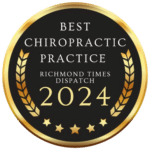 Best Chiropractic Practice award badge for HFC Wellness, recognized by Richmond Times Dispatch 2024, showcasing commitment to quality chiropractic care and holistic wellness.
