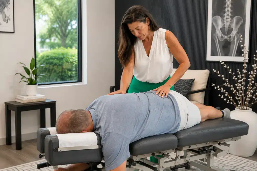 Woman stretching her hip at home for natural hip pain relief